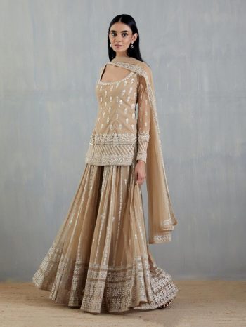 DESIGNER GEORGETTE THREAD SEQUENCE WORK TOP PALAZZO WITH DUPATTA CHIKU