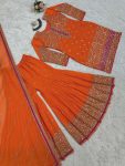 DESIGNER GEORGETTE THREAD SEQUENCE WORK TOP SHARARA WITH DUPATTA PARTY WEAR WHOLESALE PRICE ETHNIC GARMENT (5)