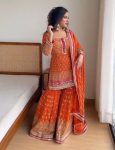 DESIGNER GEORGETTE THREAD SEQUENCE WORK TOP SHARARA WITH DUPATTA ORANGE