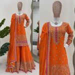 DESIGNER GEORGETTE THREAD SEQUENCE WORK TOP SHARARA WITH DUPATTA PARTY WEAR WHOLESALE PRICE ETHNIC GARMENT (5)