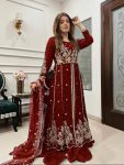 DESIGNER GEORGETTE ZARI EMBROIDERY WORK GOWN PALAZZO WITH DUPATTA MAROON