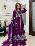 DESIGNER GEORGETTE ZARI EMBROIDERY WORK GOWN PALAZZO WITH DUPATTA PURPLE