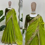 DESIGNER JIMMY CHOO THREAD WITH SEQUENCE WORK SALEE WITH UNSTITCHED BLOUSE PARTY WEAR WHOLESALE PRICE ETHNIC GARMENT (4)