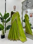 DESIGNER JIMMY CHOO THREAD WITH SEQUENCE WORK SAREE WITH UNSTITCHED BLOUSE LEMON