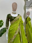 DESIGNER JIMMY CHOO THREAD WITH SEQUENCE WORK SALEE WITH UNSTITCHED BLOUSE PARTY WEAR WHOLESALE PRICE ETHNIC GARMENT (4)