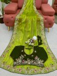 DESIGNER JIMMY CHOO THREAD WITH SEQUENCE WORK SALEE WITH UNSTITCHED BLOUSE PARTY WEAR WHOLESALE PRICE ETHNIC GARMENT (4)