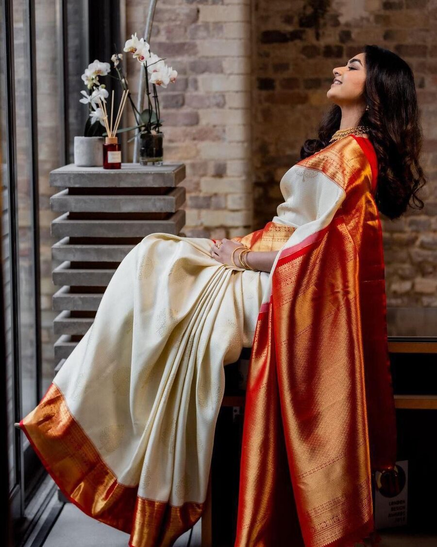 DESIGNER LICHI SILK JACQUARD BORDER WORK SAREE WITH UNSTITCHED BLOUSE PARTY WEAR WHOLESALE PRICE ETHNIC GARMENT (1)