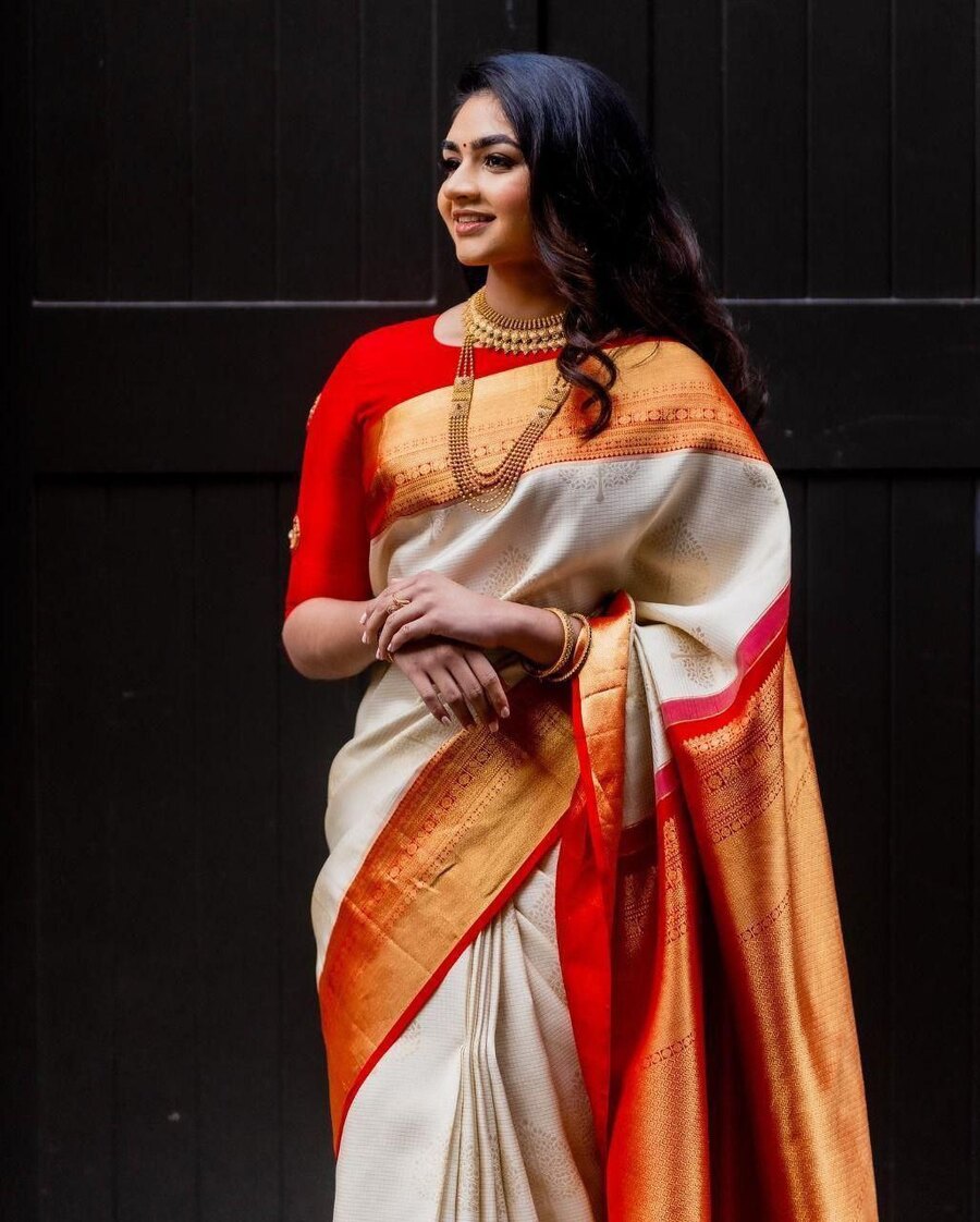 DESIGNER LICHI SILK JACQUARD BORDER WORK SAREE WITH UNSTITCHED BLOUSE PARTY WEAR WHOLESALE PRICE ETHNIC GARMENT (5)