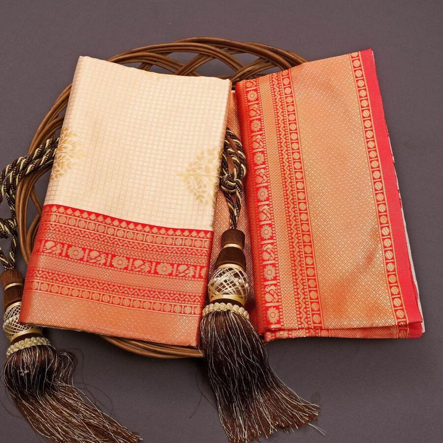 DESIGNER LICHI SILK JACQUARD BORDER WORK SAREE WITH UNSTITCHED BLOUSE PARTY WEAR WHOLESALE PRICE ETHNIC GARMENT (7)