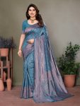 DESIGNER LITCHI SILK JACQUARD WORK SAREE WITH UNSTITCHED BLOUSE SKY