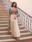 DESIGNER MONO SILK SEQUENCE EMBROIDERY AND LATKAN WORK TUBE BLOUSE DRAPE SKIRT WITH SHRUG PARTY WEAR WHOLESALE PRICE ETHNIC GARMENT (4)