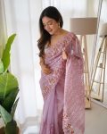 DESIGNER ORGANZA MULTI THREAD EMBROIDERY SEQUENCE WORK SAREE WITH UNSTITCHED BLOUSE PARTY WEAR WHOLESALE PRICE ETHNIC GARMENT (6)