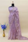 DESIGNER ORGANZA MULTI THREAD EMBROIDERY SEQUENCE WORK SAREE WITH UNSTITCHED BLOUSE PARTY WEAR WHOLESALE PRICE ETHNIC GARMENT (6)