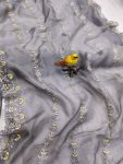 DESIGNER ORGANZA MULTI THREAD EMBROIDERY WORK SAREE WITH UNSTITCHED BLOUSE PARTY WEAR WHOLESALE PRICE ETHNIC GARMENT (4)