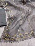 DESIGNER ORGANZA MULTI THREAD EMBROIDERY WORK SAREE WITH UNSTITCHED BLOUSE PARTY WEAR WHOLESALE PRICE ETHNIC GARMENT (4)