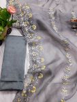 DESIGNER ORGANZA MULTI THREAD EMBROIDERY WORK SAREE WITH UNSTITCHED BLOUSE PARTY WEAR WHOLESALE PRICE ETHNIC GARMENT (4)