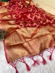 DESIGNER ORGANZA SILK HAND DYING GOLD ZARI WORK SAREE WITH UNSTITCHED BLOUSE  MAROON