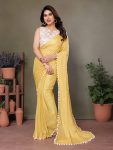 DESIGNER POLYESTER WOVEN ZARI AND FANCY LACE WORK SAREE WITH UNSTITCHED BLOUSE YELLOW