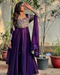 DESIGNER RANGOLI SILK SEQUENCE AND THREAD EMBROIDERY WORK GOWN WITH DUPATTA PURPLE