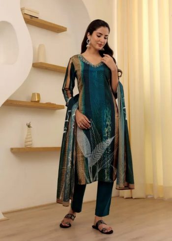 DESIGNER RAYON SLUB EMBROIDERY WORK TOP BOTTOM WITH DUPATTA RAMA