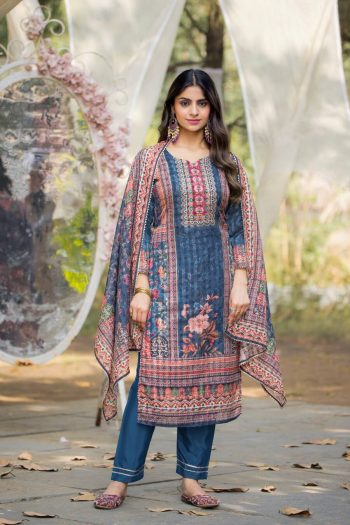 DESIGNER REVA CHECKS ZARI LINING TOP BOTTOM WITH DUPATTA BLUE