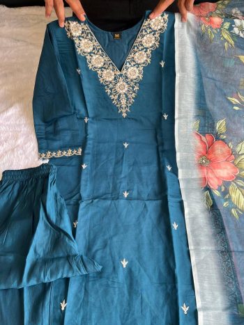 DESIGNER ROMAN SILK EMBROIDERY WITH SEQUENCE WORK TOP BOTTOM RAMA
