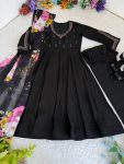 DESIGNER ROMAN SILK HAND EMBROIDERY WORK GOWN BOTTOM WITH DUPATTA BLACK (1)