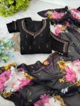 DESIGNER ROMAN SILK HAND EMBROIDERY WORK GOWN BOTTOM WITH DUPATTA BLACK (1)