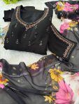 DESIGNER ROMAN SILK HAND EMBROIDERY WORK GOWN BOTTOM WITH DUPATTA BLACK (1)