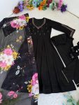 DESIGNER ROMAN SILK HAND EMBROIDERY WORK GOWN BOTTOM WITH DUPATTA BLACK (1)