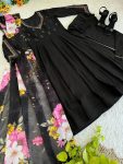 DESIGNER ROMAN SILK HAND EMBROIDERY WORK GOWN BOTTOM WITH DUPATTA BLACK (1)