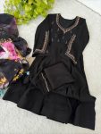 DESIGNER ROMAN SILK HAND EMBROIDERY WORK GOWN BOTTOM WITH DUPATTA BLACK (1)