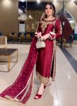 DESIGNER SATIN SILK EMBROIDERY SEQUENCE WORK  TOP BOTTOM WITH DUPATTA MAROON