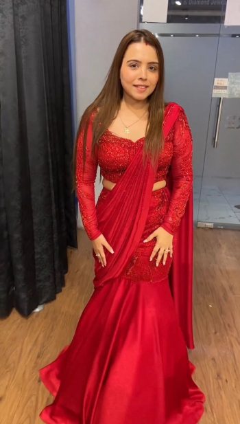 DESIGNER SATIN SILK  THREAD SEQUENCE WORK STITCHED LEHENGA SAREE WITH UNSTITCHED BLOUSE