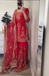 DESIGNER SEQUENCE EMBROIDERY WORK TOP SHARARA WITH DUPATTA  RED