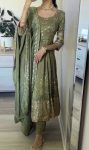 DESIGNER SHIMMER GEORGETTE EMBROIDERY 5 MM SEQUENCE WORK ANARKALI GOWN BOTTOM WITH DUPATTA FESTIVE WEAR WHOLESALE PRICE ETHNIC GARMENT (2)