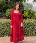 DESIGNER THREAD SEQUENCE WORK GOWN UNSTITCHED BOTTOM WITH DUPATTA  RED