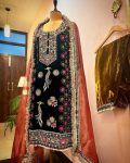 DESIGNER VELVET EMBROIDERY HANDWORK WITH LACE WORK TOP PALAZZO WITH DUPATTA PARTY WEAR WHOLESALE PRICE ETHNIC GARMENT (3)