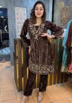 DESIGNER VELVET EMBROIDERY NECK WORK TOP WITH BOTTOM PARTY WEAR WHOLESALE PRICE ETHNIC GARMENT (2)