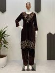 DESIGNER VELVET EMBROIDERY NECK WORK TOP WITH BOTTOM PARTY WEAR WHOLESALE PRICE ETHNIC GARMENT (2)
