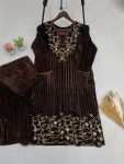 DESIGNER VELVET EMBROIDERY NECK WORK TOP WITH BOTTOM PARTY WEAR WHOLESALE PRICE ETHNIC GARMENT (2)