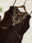 DESIGNER VELVET EMBROIDERY NECK WORK TOP WITH BOTTOM PARTY WEAR WHOLESALE PRICE ETHNIC GARMENT (2)