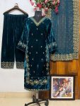 DESIGNER VELVET EMBROIDERY SEQUENCE WORK TOP PALAZZO WITH DUPATTA PARTY WEAR WHOLESALE PRICE ETHNIC GARMENT (6)