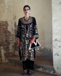 DESIGNER VELVET EMBROIDERY THREAD SEQUENCE WORK TOP PALAZZO WITH DUPATTA AND POTLI BLACK