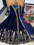 DESIGNER VELVET EMBROIDERY WORK GOWN WITH DUPATTA FESTIVE WEAR WHOLESALE PRICE ETHNIC GARMENT (4)