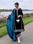 DESIGNER VELVET EMBROIDERY WORK TOP PALAZZO WITH DUPATTA BLACK