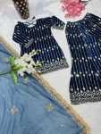 DESIGNER VELVET EMBROIDREY SEQUENCE WORK TOP PALAZZO WITH DUPATTA PARTY WEAR WHOLESALE PRICE ETHNIC GARMENT (4)