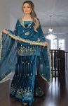 DESIGNER VELVET EMBROIDREY SEQUENCE WORK TOP PALAZZO WITH DUPATTA BLUE