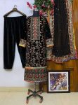 DESIGNER VELVET SEQUENCE EMBROIDERY WORK TOP BOTTOM WITH DUPATTA FESTIVE WEAR WHOLESALE PRICE ETHNIC GARMENT (15)