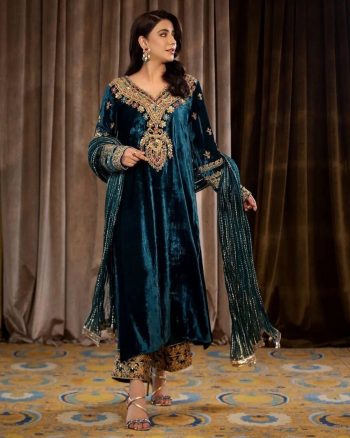 DESIGNER VELVET SEQUENCE EMBROIDERY WORK TOP PALAZZO WITH DUPATTA RAMA